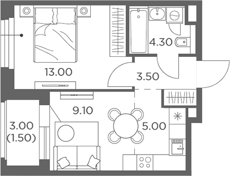 Планировка — Белый Град, 2-комн., 35 м²