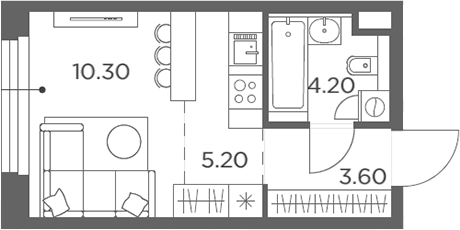 Планировка — Белый Град, Студия, 23 м²
