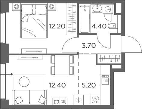 Планировка — Белый Град, 2-комн., 38 м²