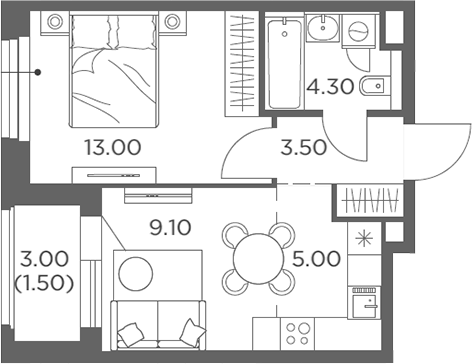 Планировка — Белый Град, 2-комн., 35 м²