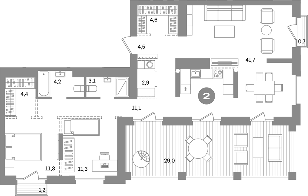 Планировка — Метроном, 2-комн., 98 м²