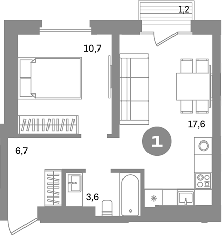 Планировка — Метроном, 1-комн., 38 м²