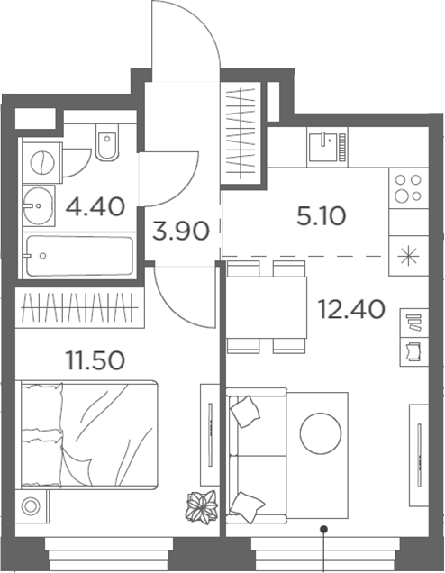 Планировка — Белый Град, 2-комн., 37 м²