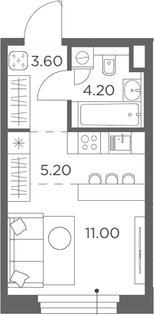 Планировка — Белый Град, Студия, 24 м²