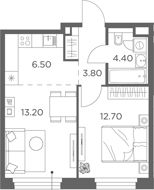Планировка — Белый Град, 2-комн., 41 м²