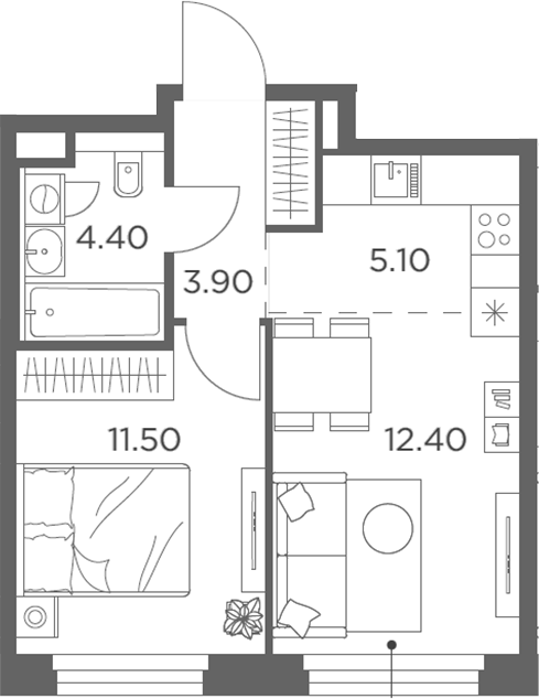 Планировка — Белый Град, 2-комн., 37 м²