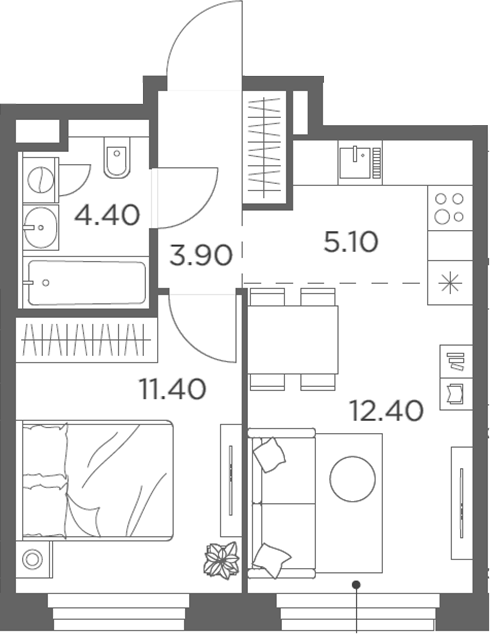 Планировка — Белый Град, 2-комн., 37 м²