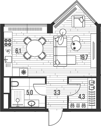 Планировка — Хай Лайф, Студия, 38 м²
