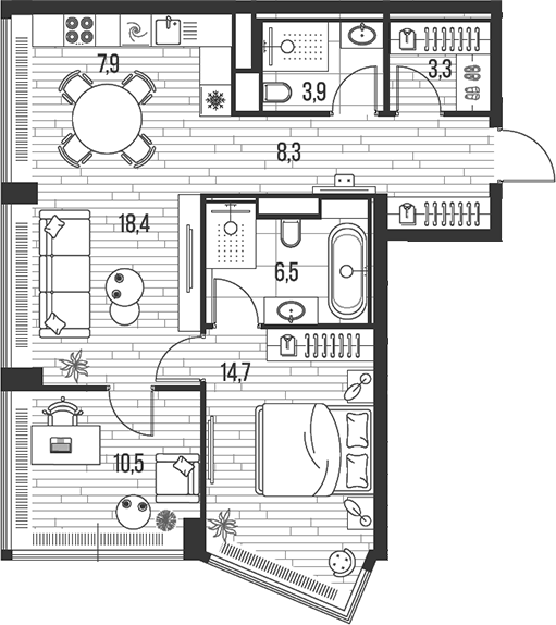 Планировка — Хай Лайф, 3-комн., 74 м²