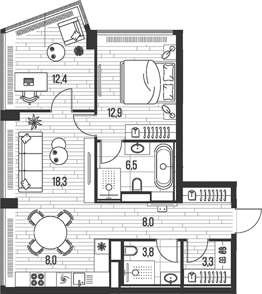 Планировка — Хай Лайф, 3-комн., 73 м²