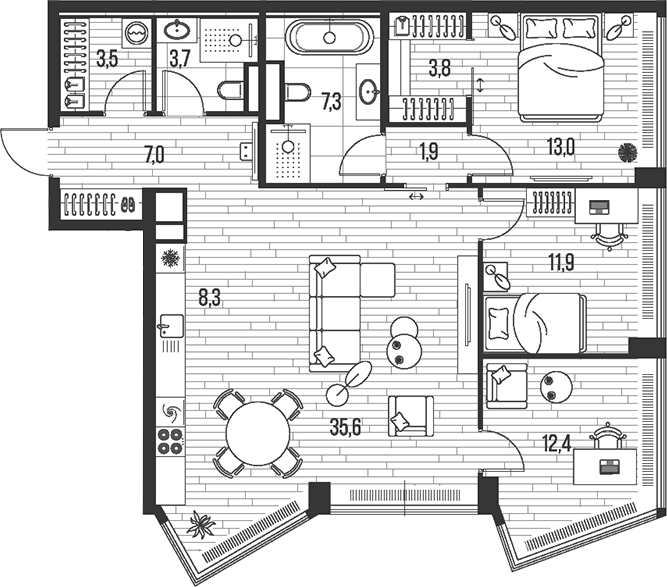 Планировка — Хай Лайф, 4-комн., 108 м²