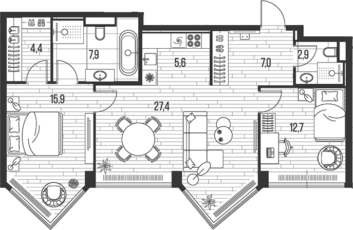 Планировка — Хай Лайф, 3-комн., 84 м²