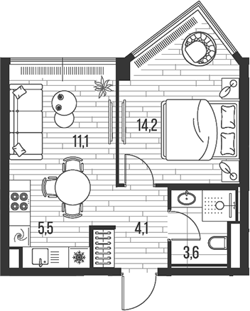 Планировка — Хай Лайф, 2-комн., 39 м²