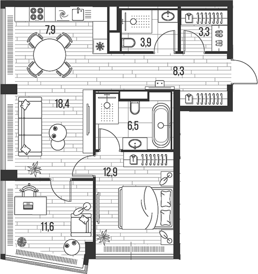 Планировка — Хай Лайф, 3-комн., 73 м²
