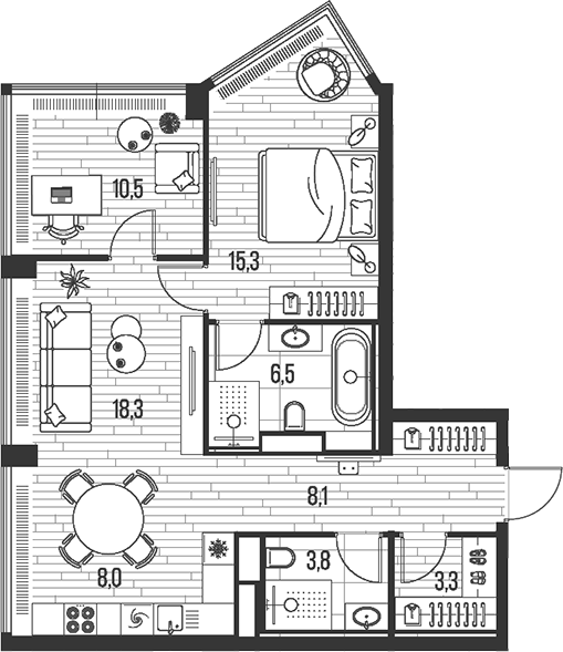 Планировка — Хай Лайф, 3-комн., 74 м²