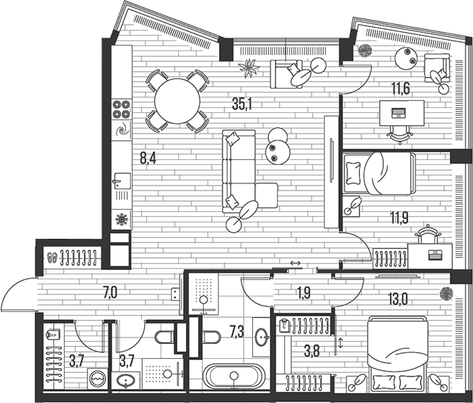 Планировка — Хай Лайф, 4-комн., 107 м²