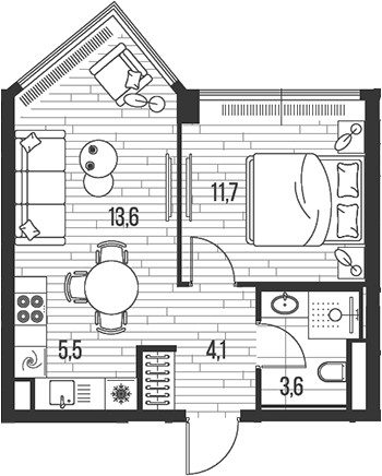 Планировка — Хай Лайф, 2-комн., 39 м²
