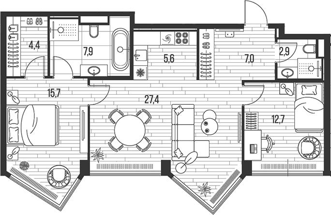 Планировка — Хай Лайф, 3-комн., 84 м²