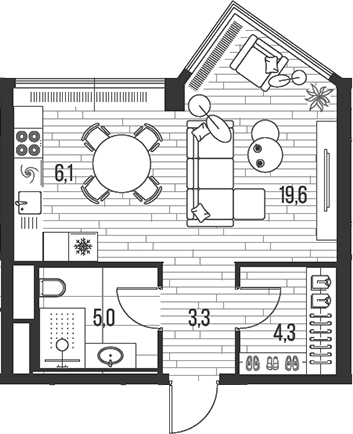 Планировка — Хай Лайф, Студия, 38 м²