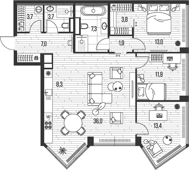 Планировка — Хай Лайф, 4-комн., 110 м²