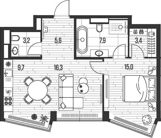 Планировка — Хай Лайф, 2-комн., 61 м²