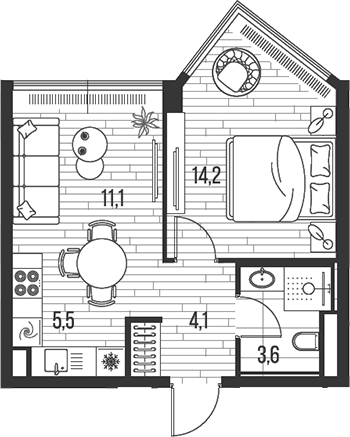 Планировка — Хай Лайф, 2-комн., 39 м²