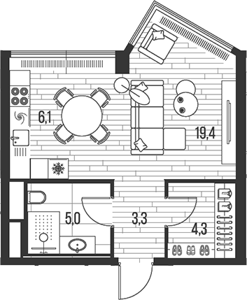 Планировка — Хай Лайф, Студия, 38 м²