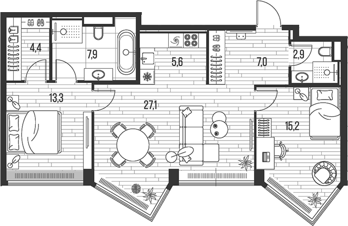Планировка — Хай Лайф, 3-комн., 83 м²