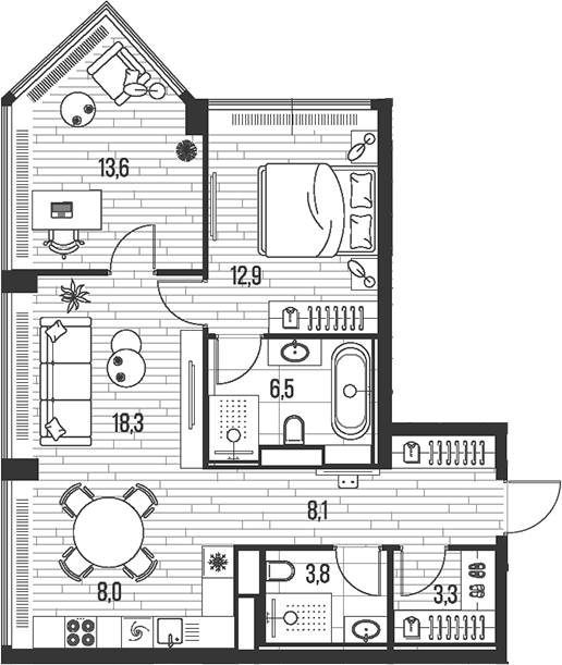 Планировка — Хай Лайф, 3-комн., 75 м²