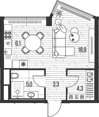 Планировка — Хай Лайф, Студия, 38 м²