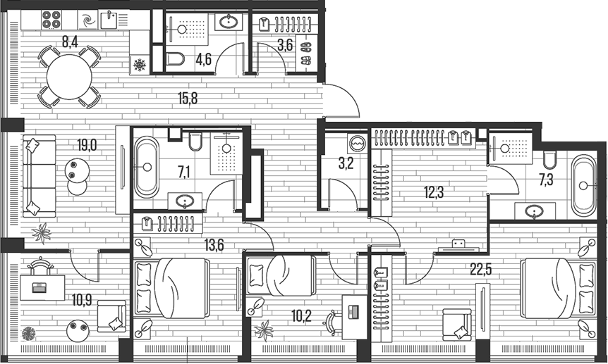 Планировка — Хай Лайф, 5-комн., 139 м²