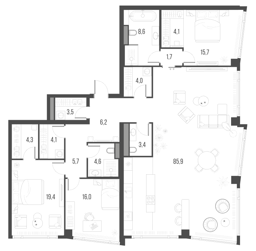 Планировка — Хай Лайф, 4-комн., 187 м²