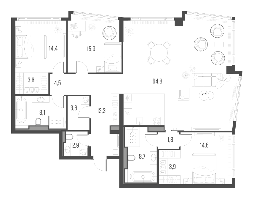 Планировка — Хай Лайф, 4-комн., 159 м²