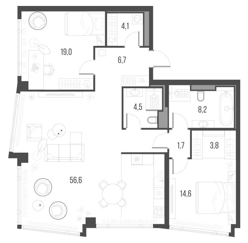Планировка — Хай Лайф, 3-комн., 119 м²