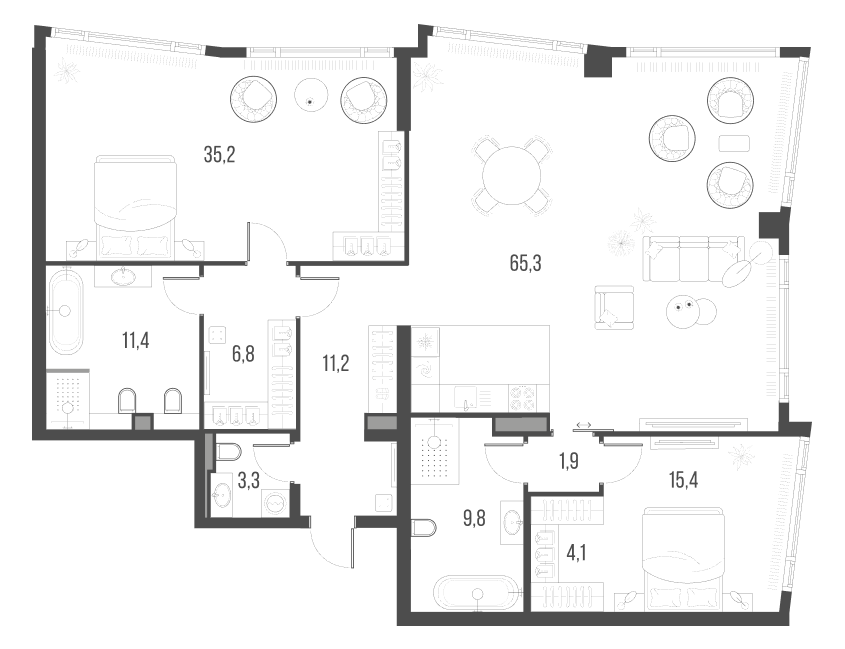 Планировка — Хай Лайф, 3-комн., 164 м²