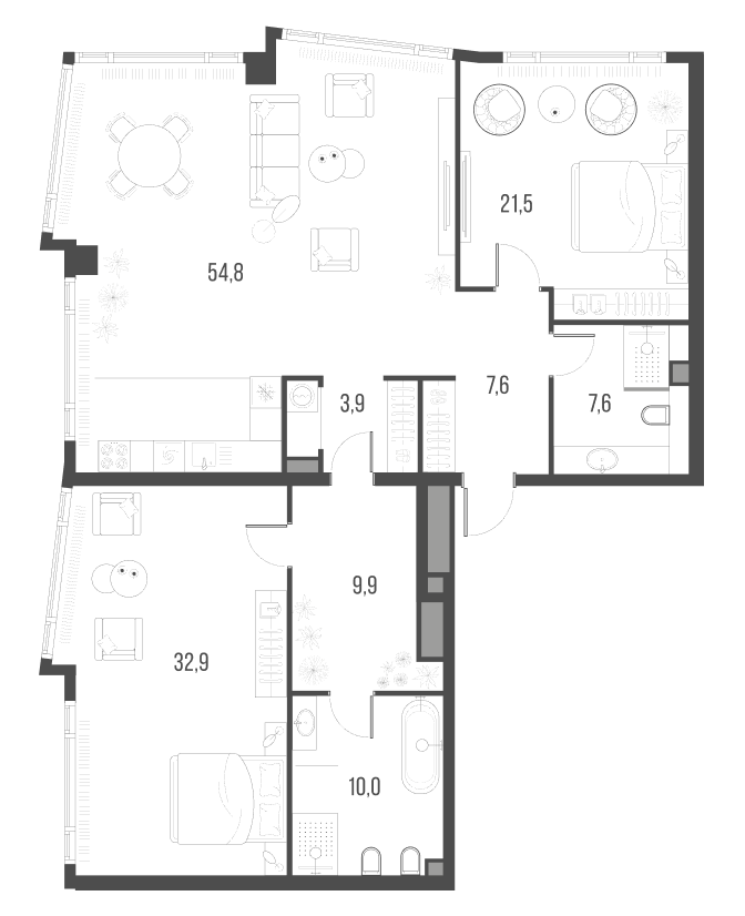 Планировка — Хай Лайф, 3-комн., 148 м²