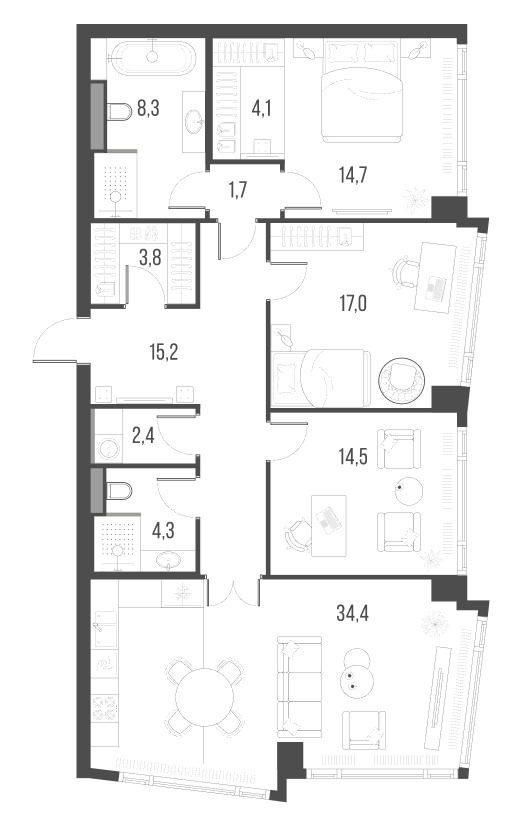 Планировка — Хай Лайф, 4-комн., 120 м²
