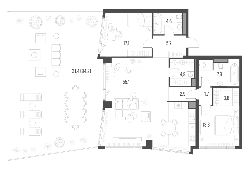 Планировка — Хай Лайф, 3-комн., 117 м²