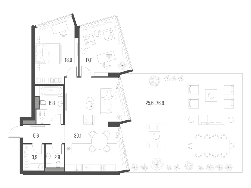 Планировка — Хай Лайф, 3-комн., 94 м²