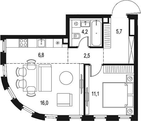 Планировка — Левел Нижегородская, 2-комн., 46 м²