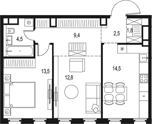 Планировка — Левел Нижегородская, 2-комн., 59 м²