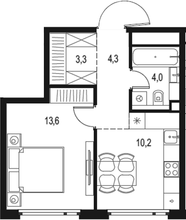 Планировка — Левел Нижегородская, 1-комн., 35 м²