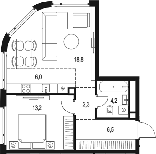 Планировка — Левел Нижегородская, 2-комн., 51 м²