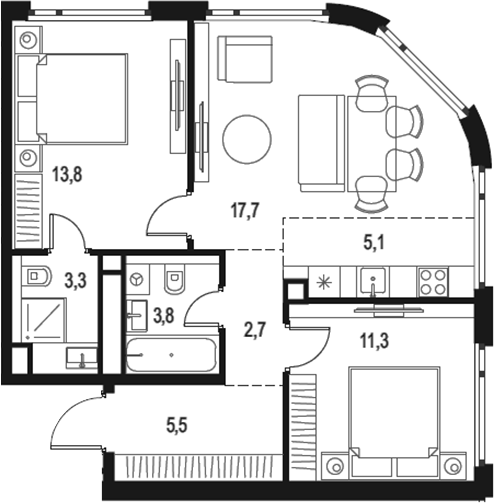 Планировка — Левел Нижегородская, 3-комн., 63 м²