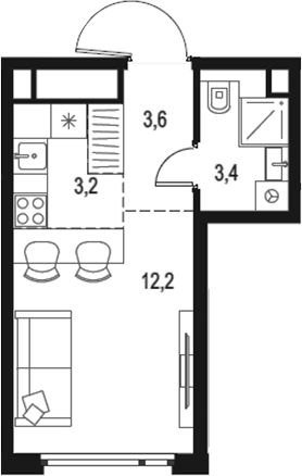 Планировка — Левел Нижегородская, Студия, 22 м²