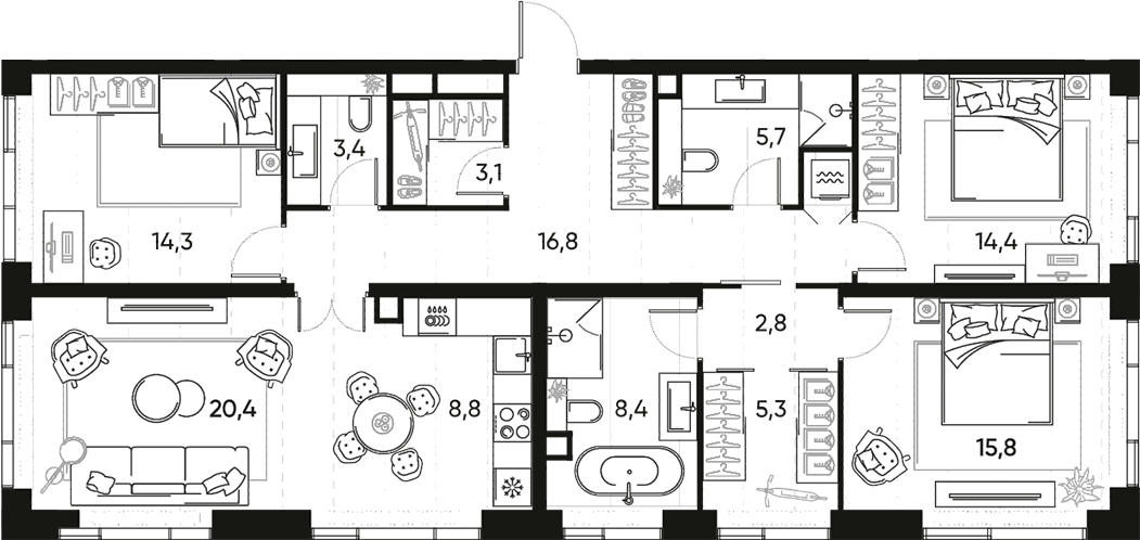 Планировка — ПРАЙД, 4-комн., 119 м²