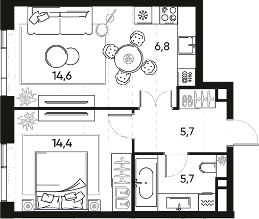 Планировка — ПРАЙД, 2-комн., 47 м²
