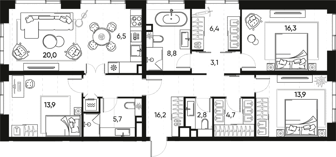 Планировка — ПРАЙД, 4-комн., 118 м²