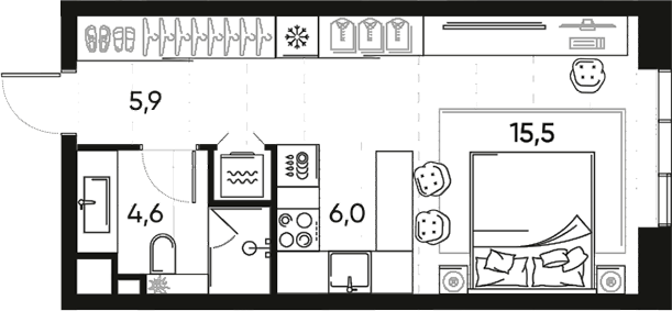 Планировка — ПРАЙД, Студия, 32 м²
