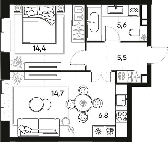 Планировка — ПРАЙД, 2-комн., 47 м²